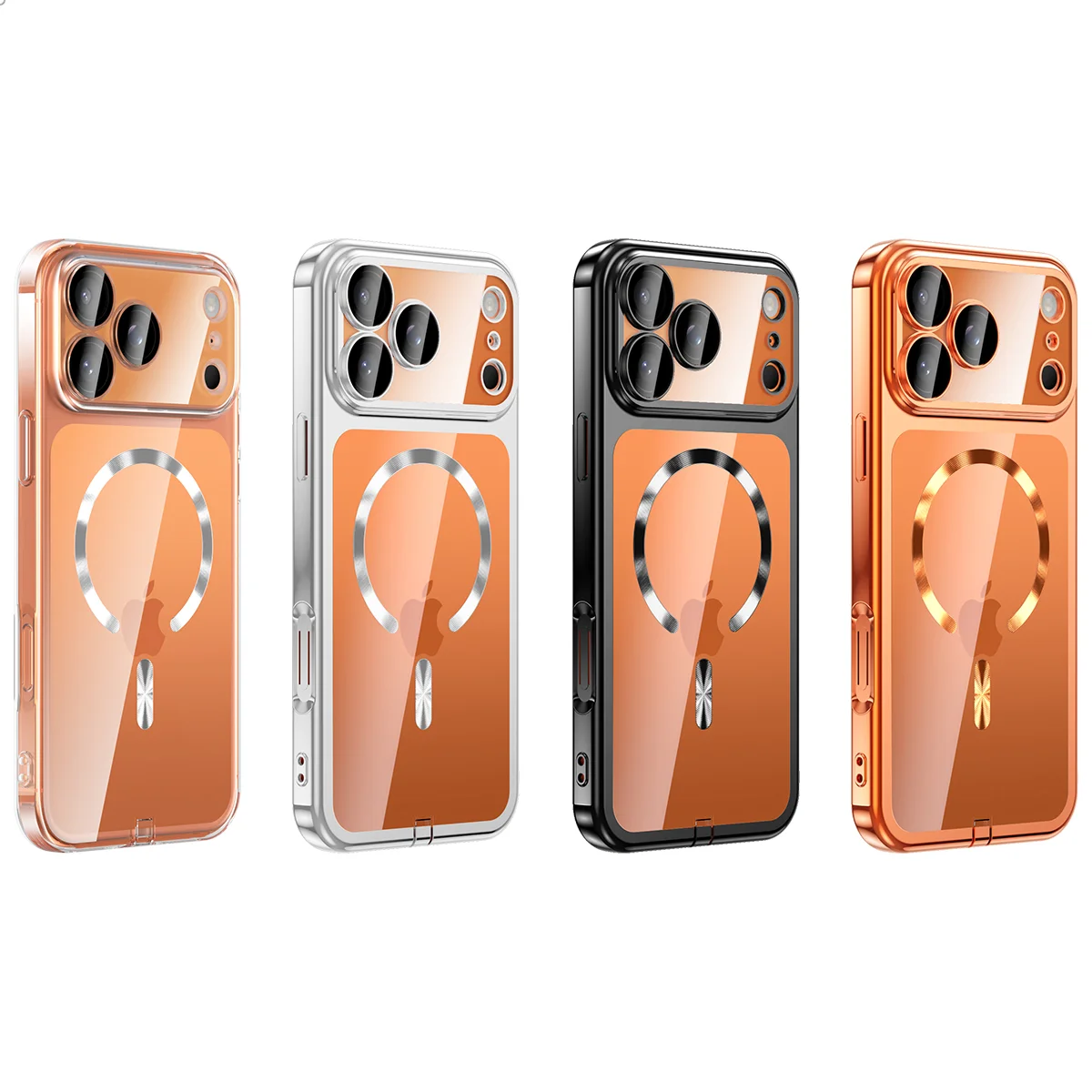Matte Transparent Plating Frame Phone Case with Lens Protection and Anti-Fall PC Hard Clear Cover