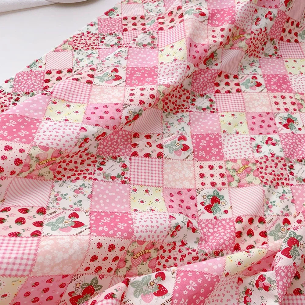 145x50cm 100% Cotton Fabric Handmade DIY For Sewing Dress Clothing Bags Floral Farm Strawberries Patchwork All Purpose Materials