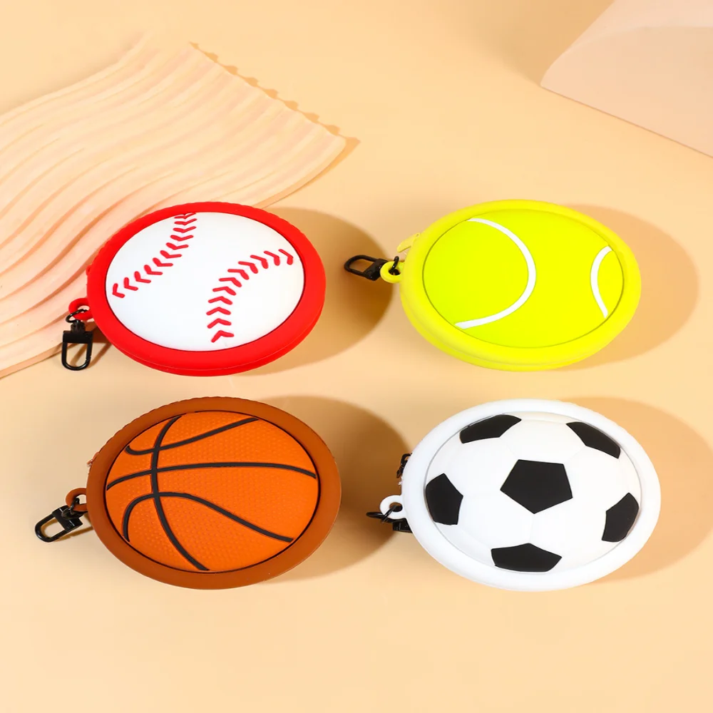 1Pcs Sports Silicone Earphone Protective Storage Pouch Children Cartoon Mini Ball Coin Purse Keychain Unisex Bag for Kids