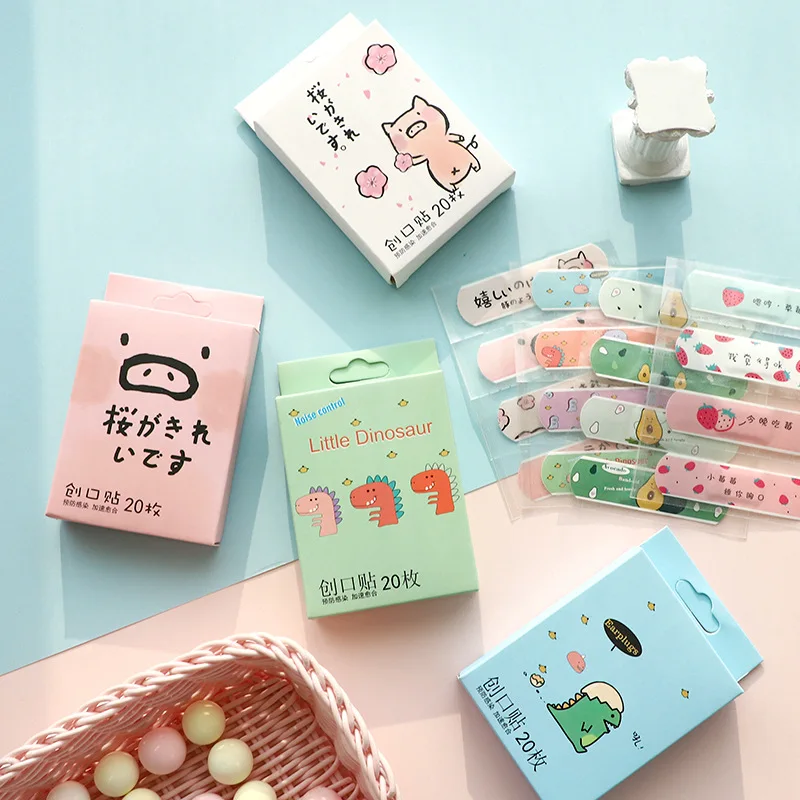 20pcs Cartoon Patterned Curved Patch Waterproof Wound Strips Dressing Adhesive Plaster Bandages for Children