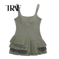 TRAF Irregular Pleated Camisole Dress Women Sexy Slim Solid Sleeveless Mini Dresses 2024 Summer Female High Street Vestidos 1