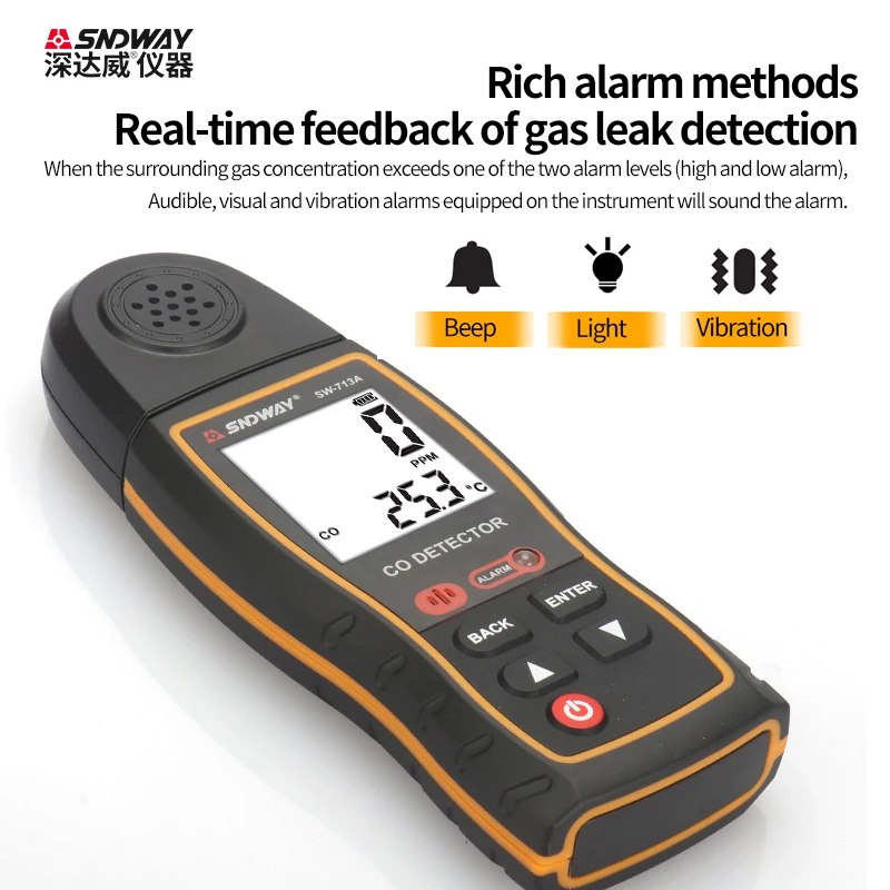 

SNDWAY CO Detector SW-713A Carbon Monoxide Consistence Meter Combustible Gas Tester Sound Light Vibration Alarm SMART SENSOR
