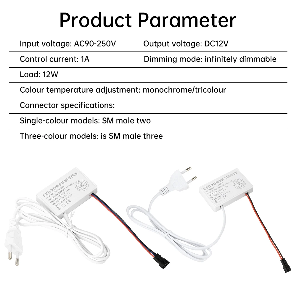 AC 90–250 V zu DC 12 V 1 A 12 W stufenlos dimmbarer Touch-Sensor-Schalter, LED-Treiber, All-in-One-Sensor-Netzteil – Detail 8
