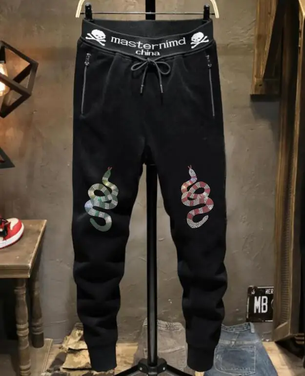 Rhinestones Skull pants Anime Graphic design  Men Fashion Streetwear  pant Slim hot sale trousers