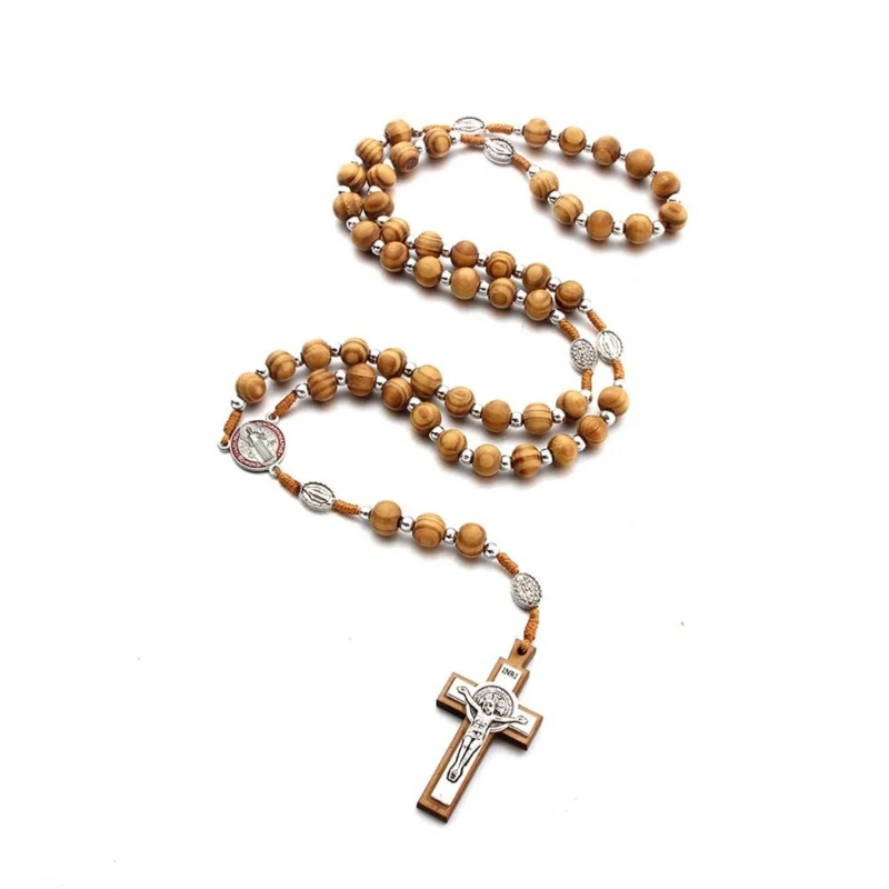 

Handmade Wood Rosary Necklaces Religious Pendant Praying Jewelry for Men