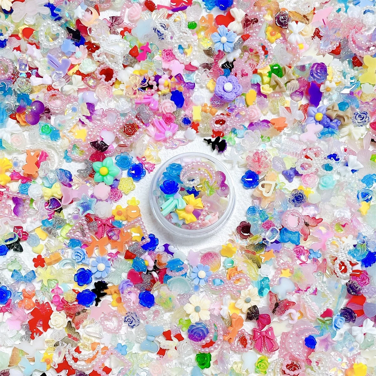 Description Picture 4 of itemOne Box 3D Kawaii Colorful Mixed Ranbom Resin Nail Art Charms Flower Bow Heart Nail Rhinestones Decorations DIY Nail Accessories