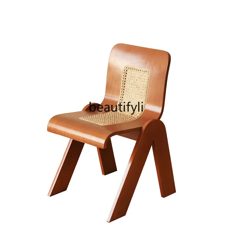 

French Art Light Luxury Vine Weaving Home Solid Wood Backrest Dining Chair Balcony Leisure Chair