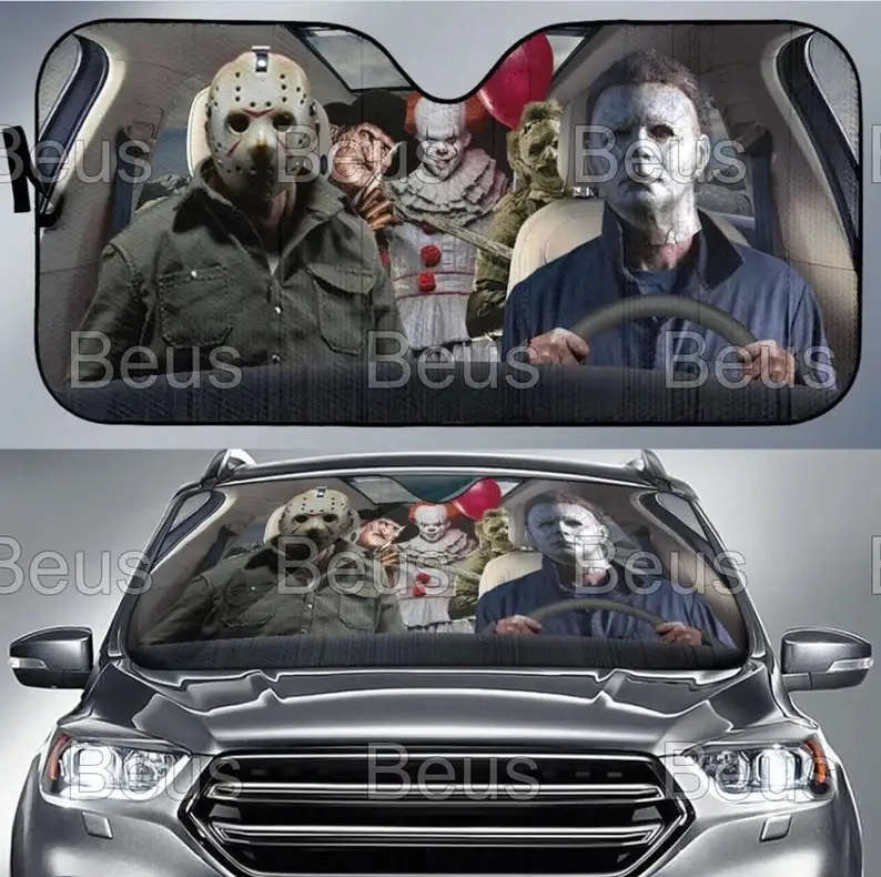 

Horror Movies Auto Sun Shade, Horror Movie Car Decor, Horror Halloween Car Sun Shade, Car Sunshade Windshield, Gifts For Her, Gi