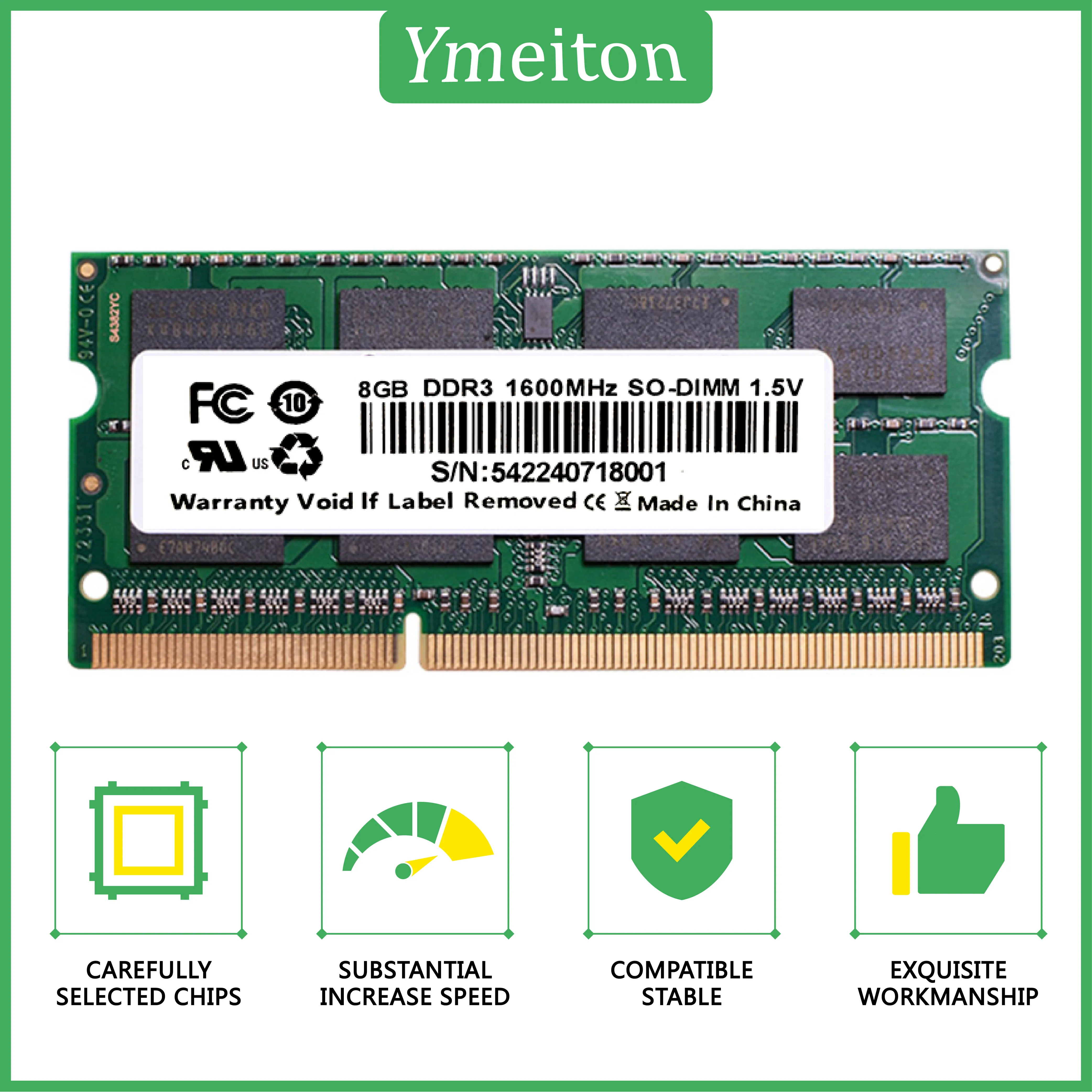 Ymeiton DDR3 20 PCS 노트북 메모리 스트립, ddr3 1333MHz 1600MHz 4GB 8GB SO-DIMM 메모리 RAM 204핀 범용 메모리 도매