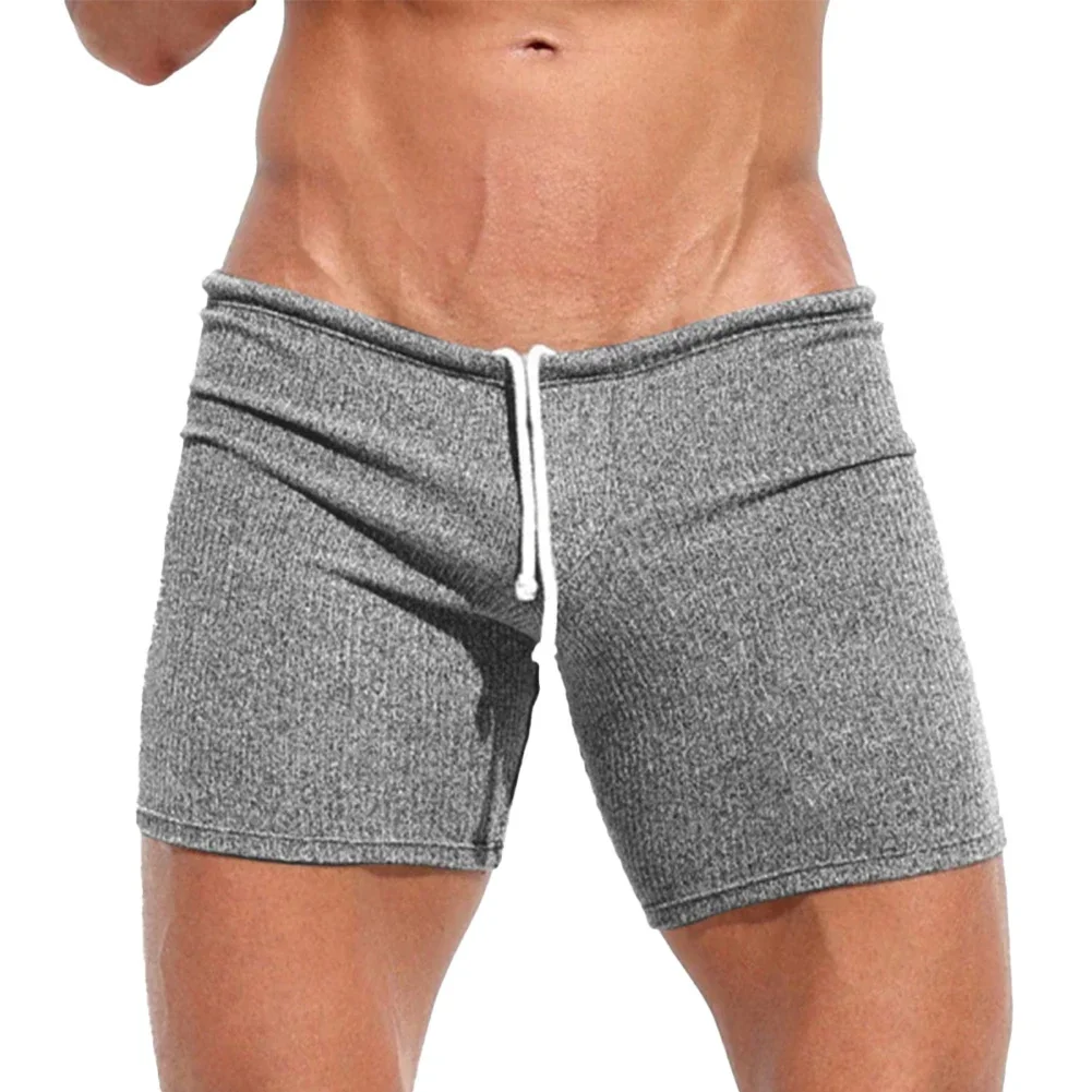 Mens Sexy Drawstring Ribbed Sleepwear Shorts Outdoor Sports Jogging Gym Sportswear Short Pants Holiday Casual Slim Male Shorts 3