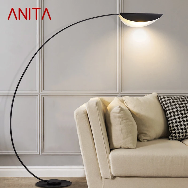 

ANITA Black Fishing Floor Lamp Nordic Modern Family Living Room Beside The Sofa Creative LED Decorative Standing Light
