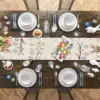 Spring Easter Bunny Eggs Flowers Linen Table Runner Holiday Party Decor Rustic Floral Botanical Table Runners Easter Decorations 4
