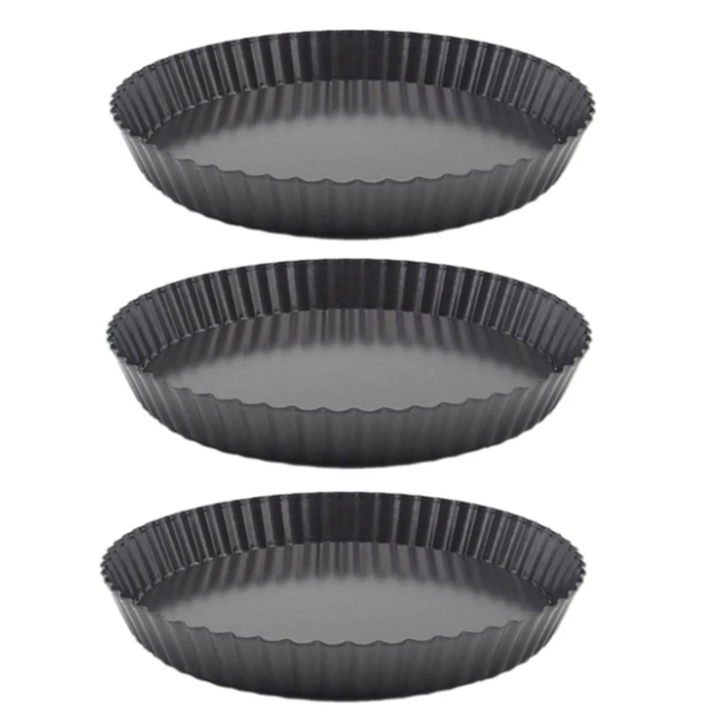 

3PCS Non-Stick Removable Loose Bottom Quiche Tart Pan Round Pie Pizza Pan With Removable Base