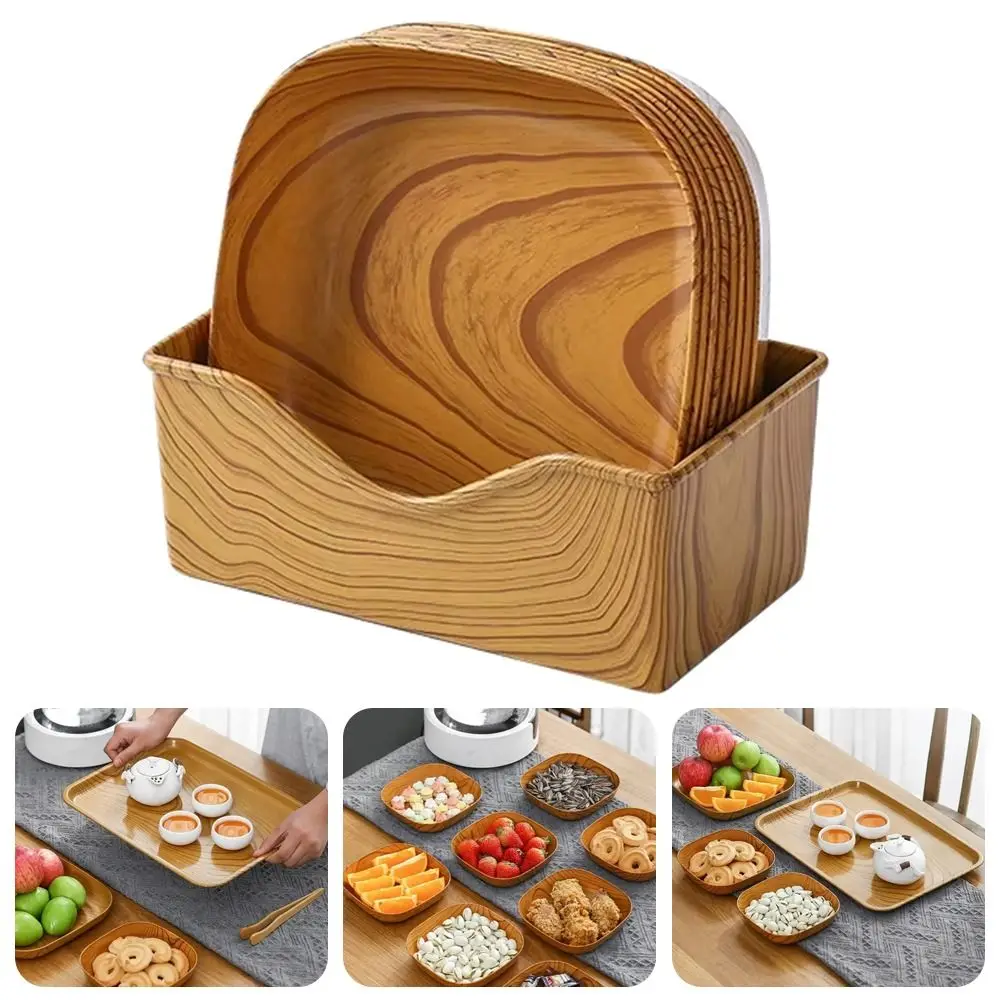 7 قطعة/المجموعة جديد تقليد الخشب الحبوب أطباق الوجبات الخفيفة البلاستيك 14 سنتيمتر بسيط الشاي الفن طبق مع صندوق تخزين صغير العظام البصق طبق