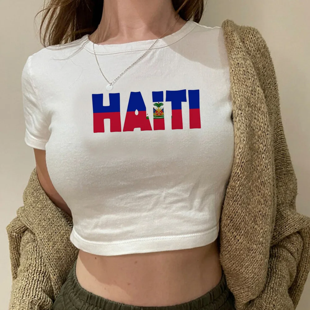 Haiti hippie  streetwear  aesthetic crop top Female fairycore Harajuku kawai manga tshirt clothing