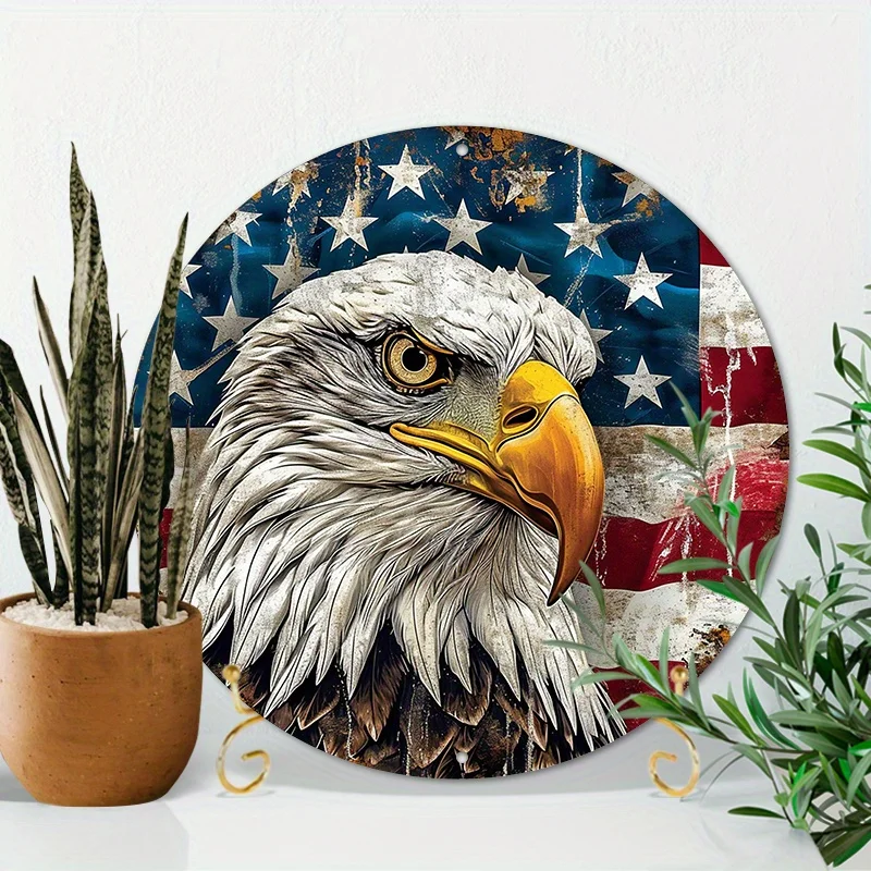 

Aluminum Metal Patriotic Eagle Round Metal Wreath Sign Vintage Signs For Wreaths Creations Door Hanging decoracion hogar rustico