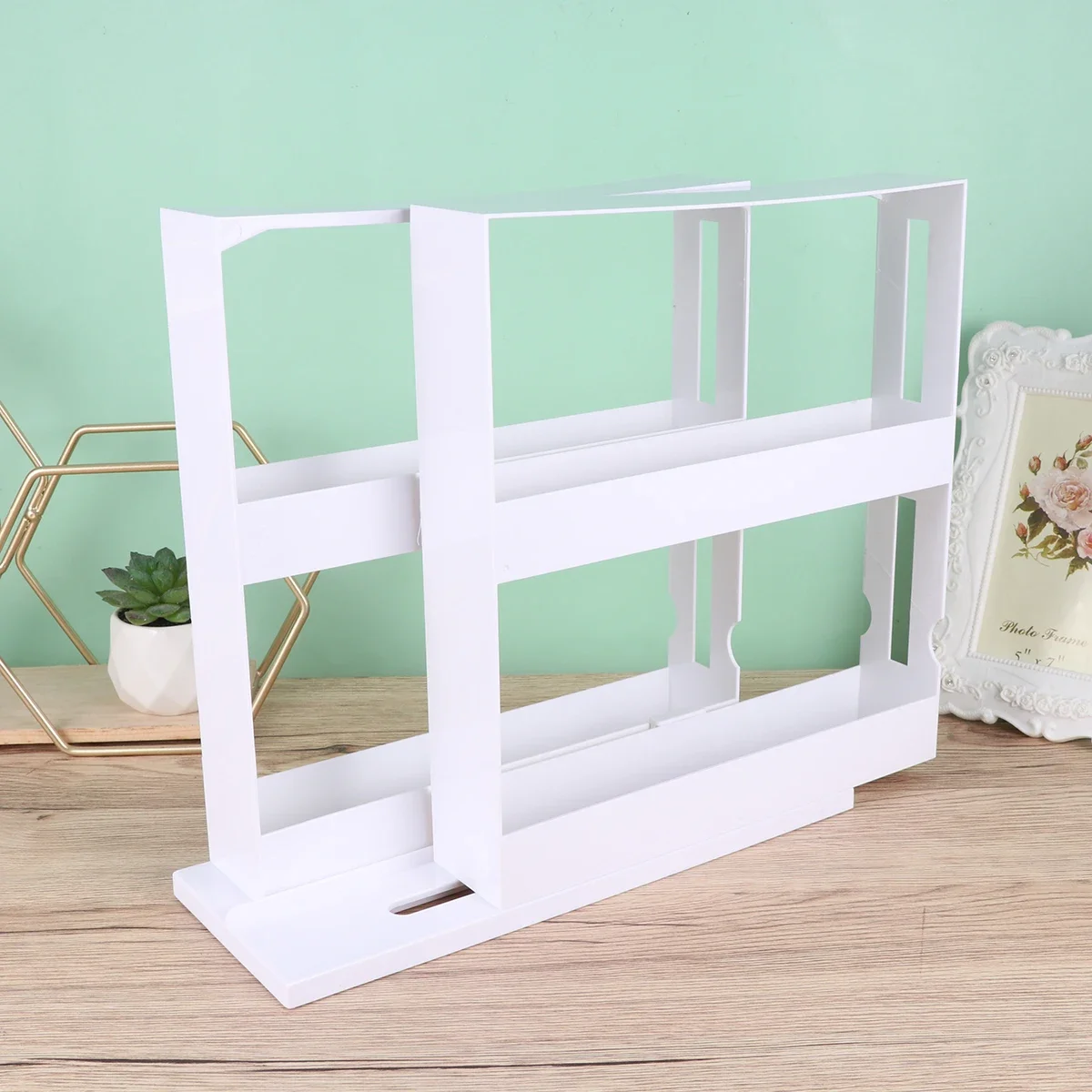 2 Layer Kitchen Storage Slide Cabinet Rotating Organize Spices Jar Bottle Storage Rack Kitchen Bottle Storage Organizer Shelves 5