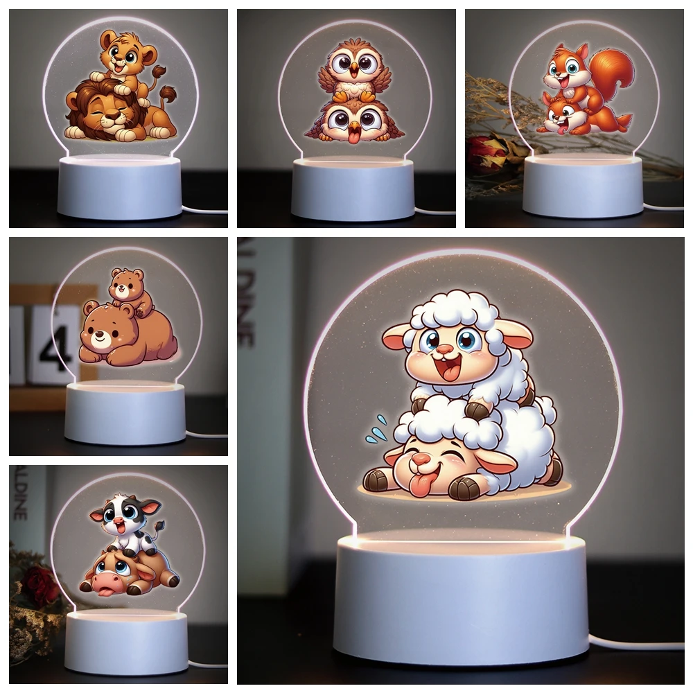 동물 엄마와 아이 3D LED 광학 착시 테이블 램프, 어린이 선물, 3D LED 야간 조명 색상 변경