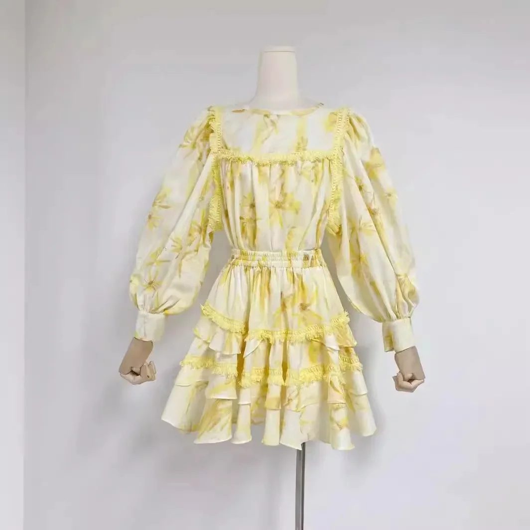 2024 Summer New Printed Temperament Short Skirt Set for  Womens Two Peice Sets  2 Piece Sets Womens Outfits  Dress  Skirt Sets