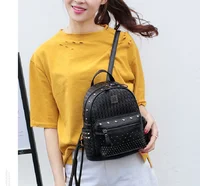 New Luxury Fashion Trend Leather Backpack Women Rivet Design Shoulder Bags Ladies Casual Woven Pattern Travel Small Backpacks 1
