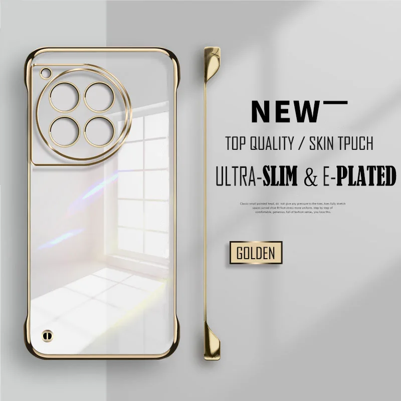 Plated Transparent Slim Frameless Phone Case with Lens Protection and Plating Back Cover