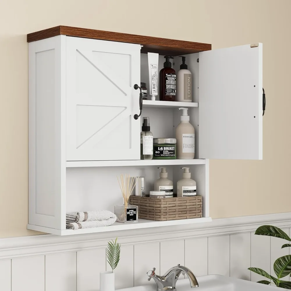 Farmhouse Bathroom Cabinet Wall Mounted, Bathroom Medicine Cabinet with Adjustable Shelf, Bathroom Cabinet for Bathroom, Living