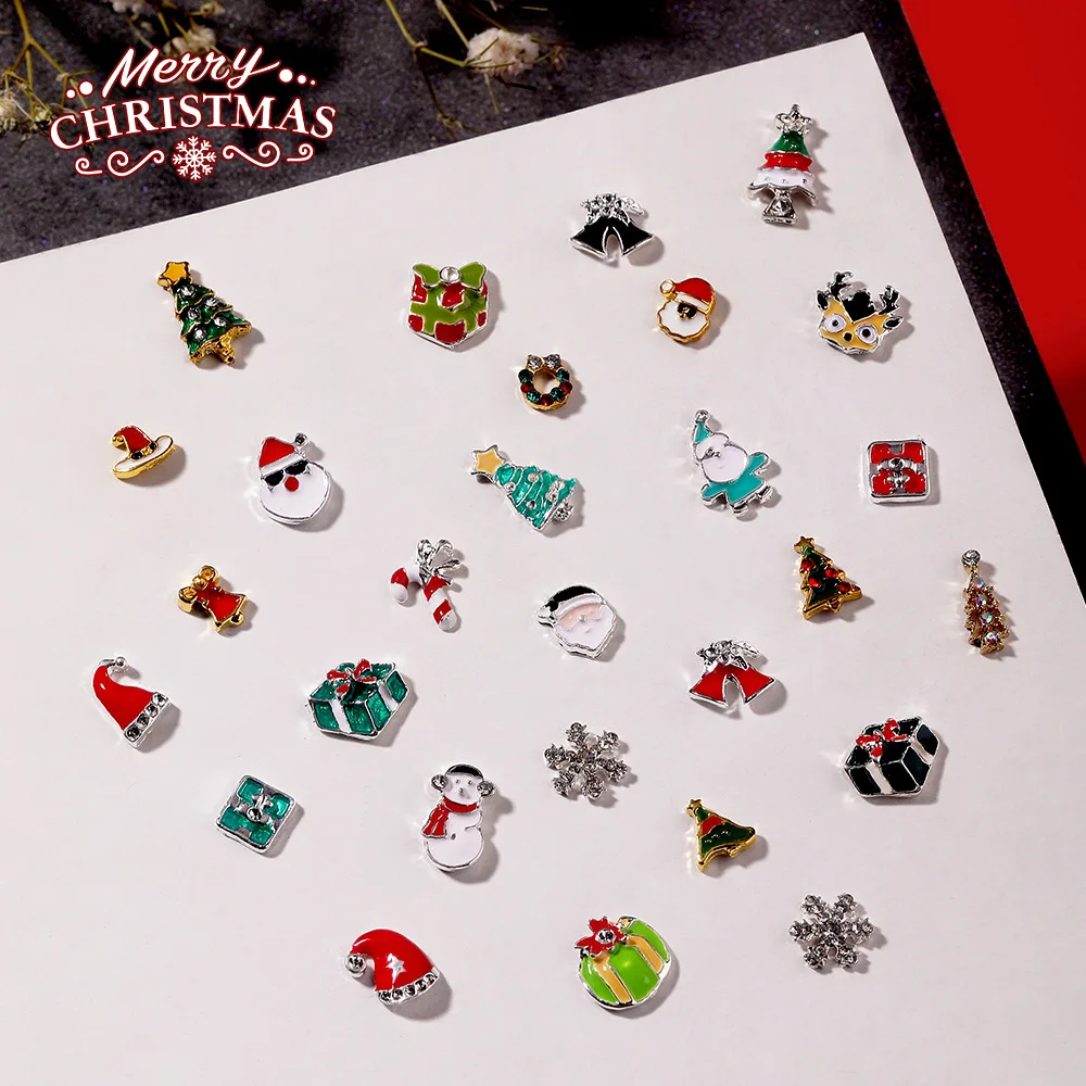 

10pcs Christmas Nail Charms Rhinestone Snowflake Snowman Santa Bell Xmas Nail Art Decorations for Nails DIY Crafts Accessories