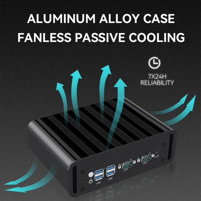 Fanless Industrial Mini PC Intel N100 Dual Ethernet 2x COM DB9 RS232 RS485 3G 4G LTE SIM Card Slot GPIO WiFi Windows Linux 6