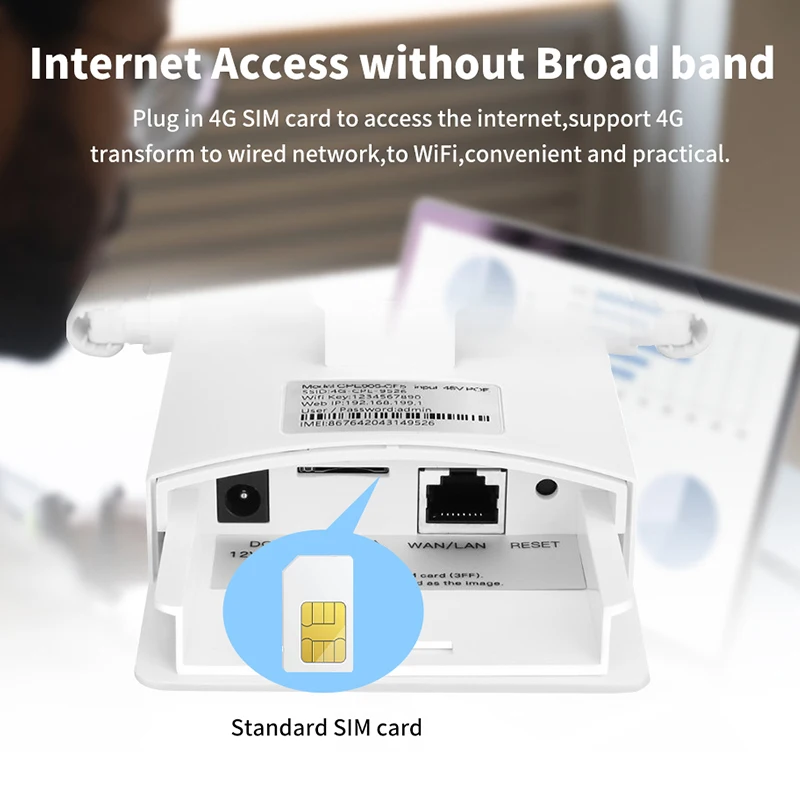 Kuwfi-roteador Wi-fi sem Fio com Slot para Cartão Sim ao ar Livre 4g Lte Antena Externa Ip65 Suporte 48v Poe Switch Câmera 150mbps - Imagem 4