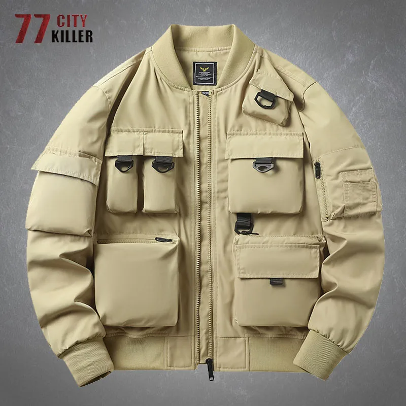 

Men's Pilot Tactical Jackets Spring Autumn Casual Multi-Pockets Solid Color Coats Outdoor Windproof Combat Military Jacket Male