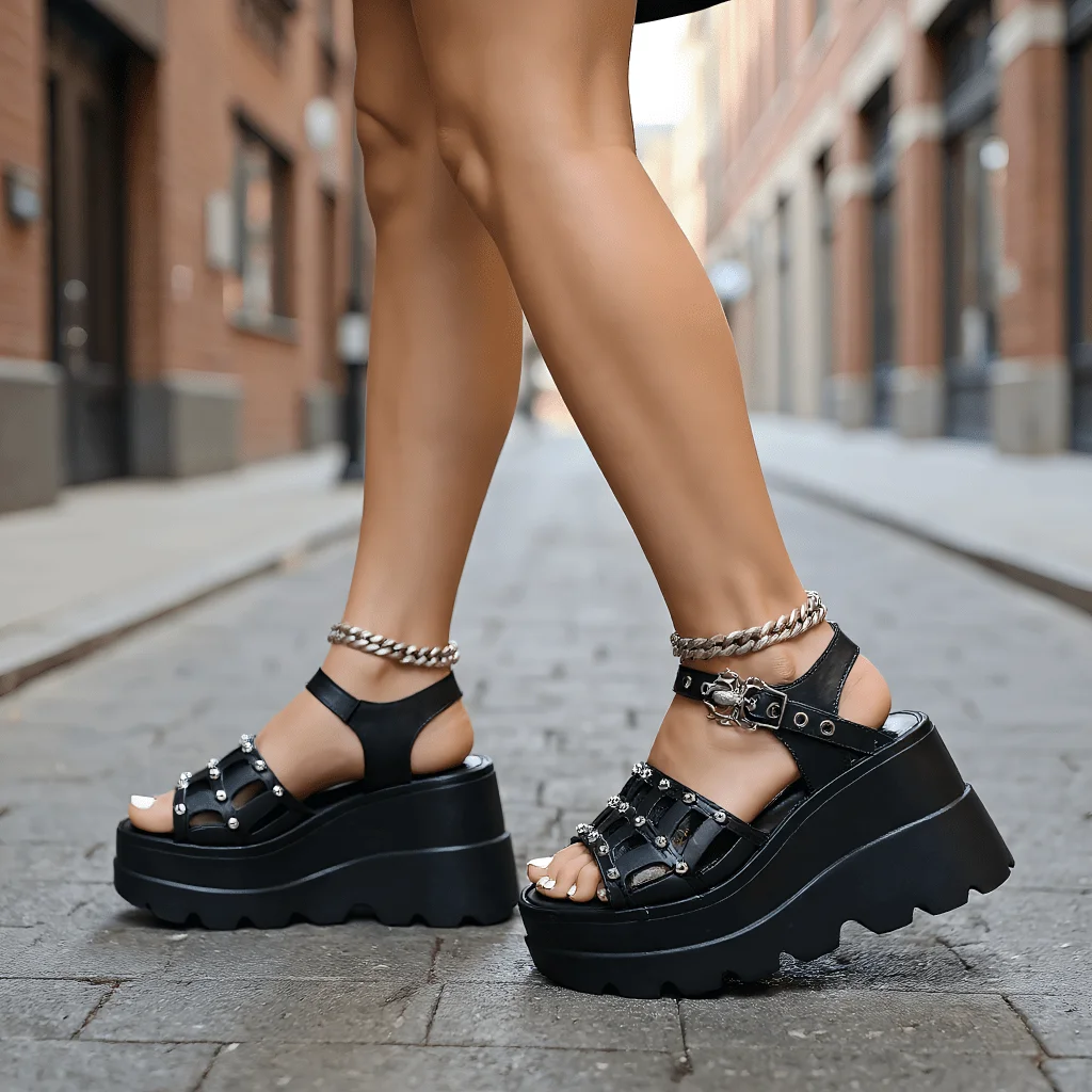 Fashion Accessories Buckle Decorative Women's Platform Sandals - Stylish Black Mary Jane Platform Shoes for Casual Wear