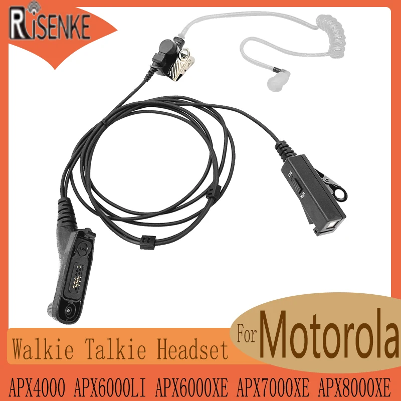 RISENKE-Earpiece Headset for Motorola, APX1000, APX4000, APX7000, APX8000, XPR6300, XPR7500, XPR7580e, DP4801e, Walkie Talkie