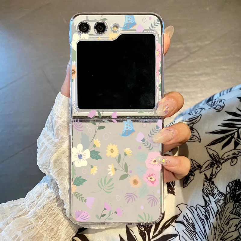 Purple Floral Transparent Folding Phone Case Cover