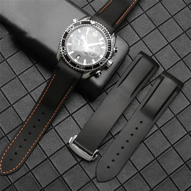 SCHIK Suitable For Omega Watchband 20mm 22mm Silicone Watch Band With Folding Clasp Curved End WristRubber Straps