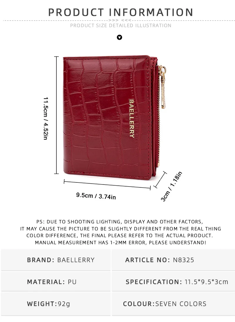 Baellerry Fashion Crocodile Pattern Women Wallet Multi Functional Card Bag Photo Folder Zero Wallet for Women's Birthday Gift