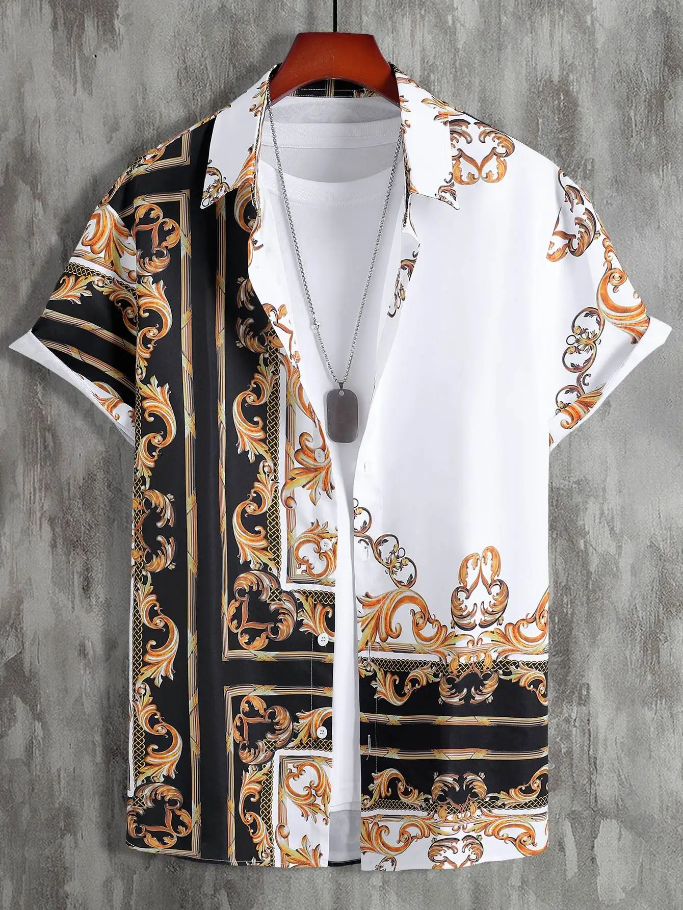 

Men Random Baroque And Scarf Print Button Up Shirt Without Tee