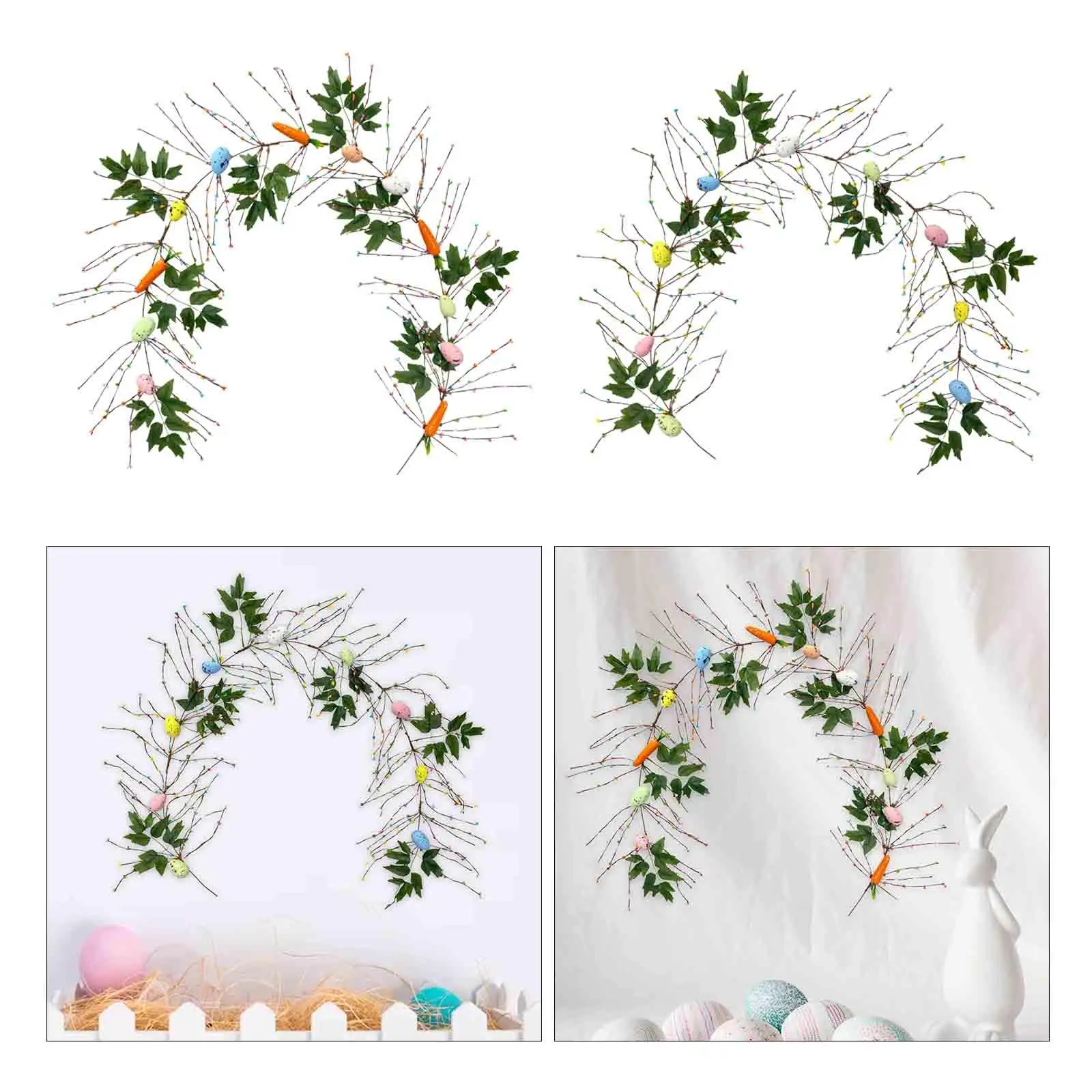 Easter Egg Garland Vine String Green Leaves Ornament Easter Decoration for Fireplace Porch Front Door Festival Celebration