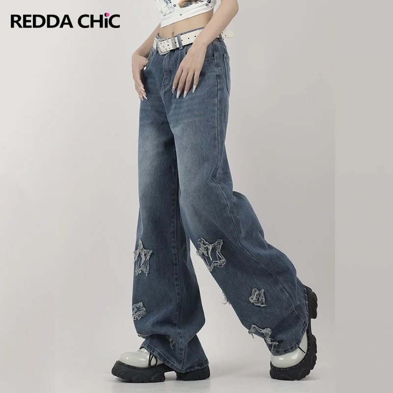 

REDDACHiC Women Acubi Fashion Boyfriend Jeans Blue High Waist Trousers Street Stylish Wide Pants Oversize 90s Skater Baggy Jeans