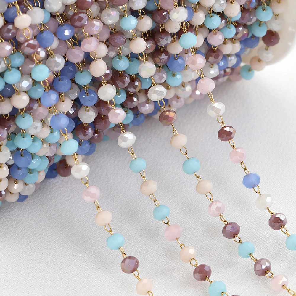 1 Meter Red and Purple Beaded Crystal Stone Stainless Steel Chain