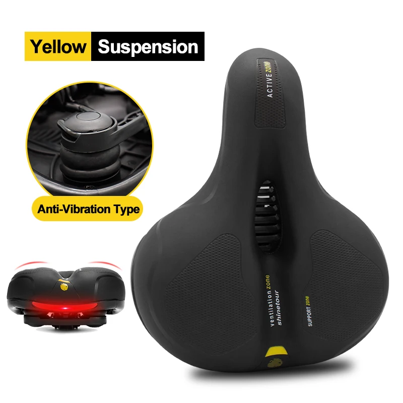Sillín de bicicleta hueco y transpirable para hombre y mujer, asiento de bicicleta de montaña o carretera, cómodo y con absorción de impactos, asiento de bicicleta grande, advertencia de seguridad