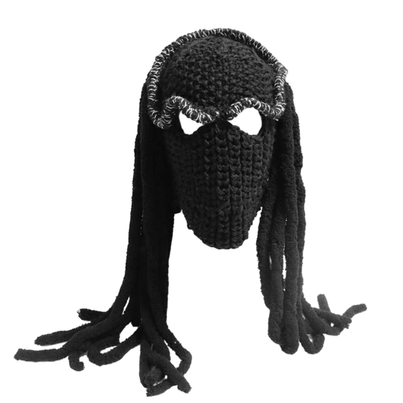 

Balaclava Hat Horrid Skull Cap Crocheted Hat for Women Men Picture Props Reggae Dreadlock Cap Cosplay Halloween Party