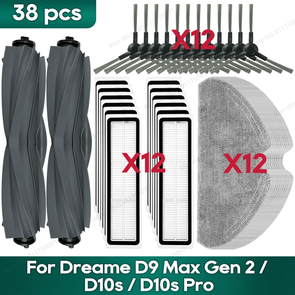 Robot Vacuum Accessories Main Brush Filter Mop Rag Replacement Parts Compatible for Dreame D9 Max Gen 2 Dreame D10s Pro D10s