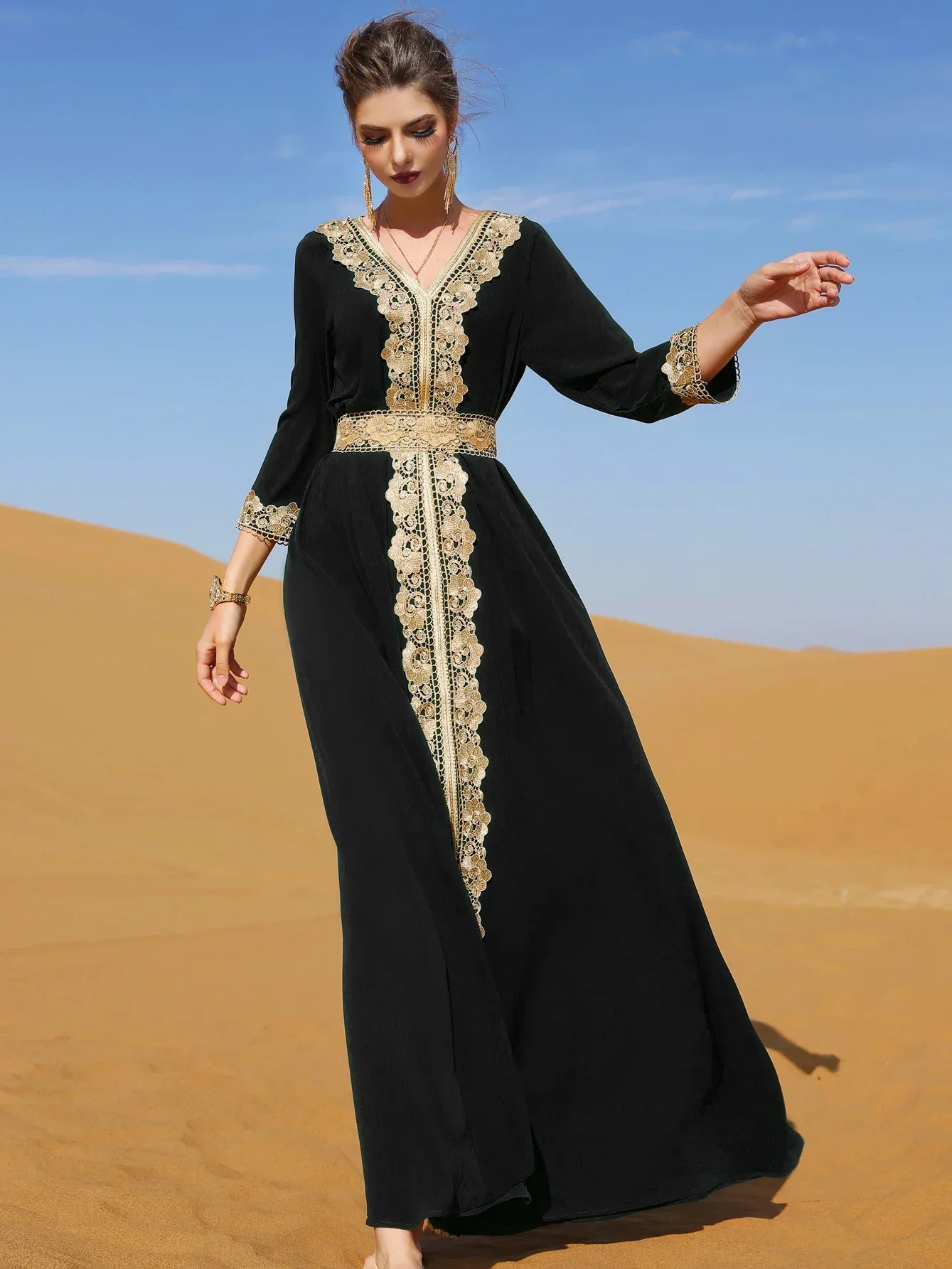 Eid Party Dress For Women Lace Dubai Arab Ramadan Abayas Caftan Kaftan 2026