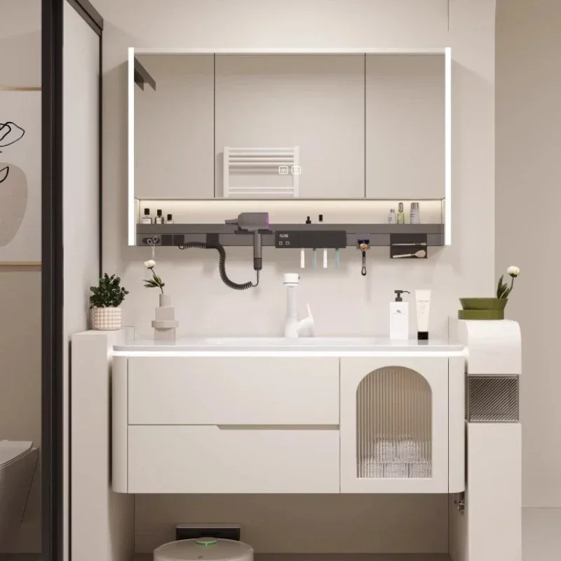 

Modern Simple Oak Bathroom Cabinet Smart Mirror Integrated Ceramic Washbasin Bathroom Vanity Cabinet Sink Bathroom Furniture