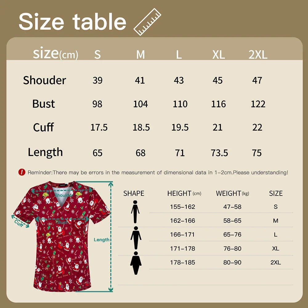 New Santa Scrubs Medical Uniforms Women Men Nurse Accessories Clinical Uniform Dentist Work Blouse Vet Spa Christmas Scrubs Tops