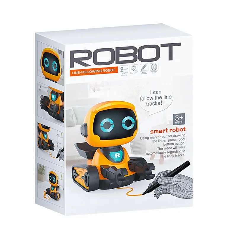 『Smart Line-Tracking Toy With Sound Effects』- Interactive Orange & White Educational Robot For Kids' STEM Summer Gifts_voghion.com