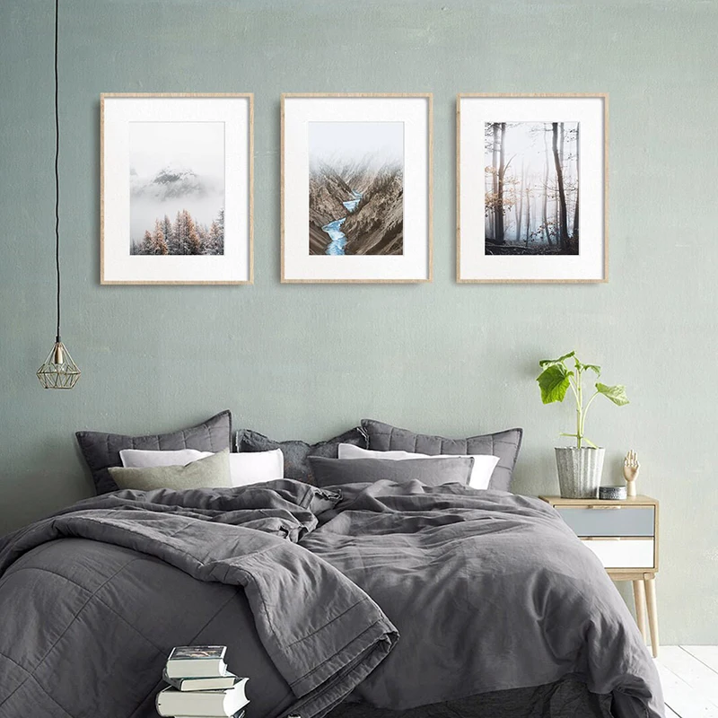 Rustic Misty Forest Landscape Wall Art Canvas - Nature Scenery Home Decor