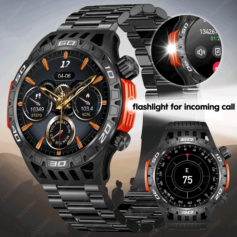 2024 Smart Watch Militare Per Uomo Con Torcia A Led Outdoor Tactical Rugged Smartwatch Sport Fitness Tracker Watch Per Android