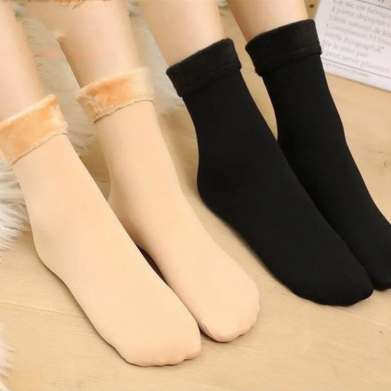 Winter Warm Socks Women Thicken Thermal Wool Cashmere Floor Sleeping Socks Black Skin Seamless Snow Sock Soft Velvet Socks