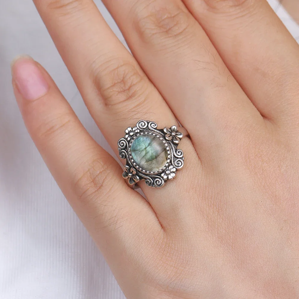 アクセサリー Vintage Silver Labradorite Ring 925 Vintage 925 Sterling Silver Labrodorite Ring with Oval
